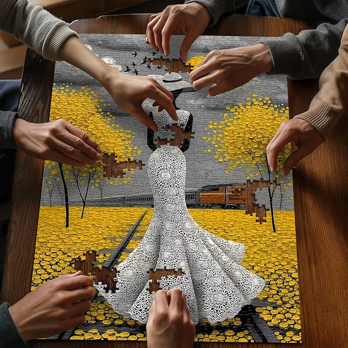 Beauty Women Puzzle for Adults 1000 Pieces, Vintage Elegant Black Lady Scenic Puzzle Aesthetic Art, Narure Plant Tree Challenge Jigsaw Puzzle Painting