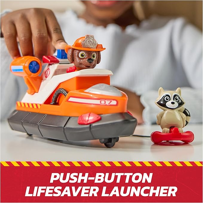 Paw Patrol Fire Rescue: Zuma Rescue Fire Boat with Action Figure, Launching Lifesaver, Raccoon & Toy Boat, Kids Toys for Boys & Girls Ages 3 and Up