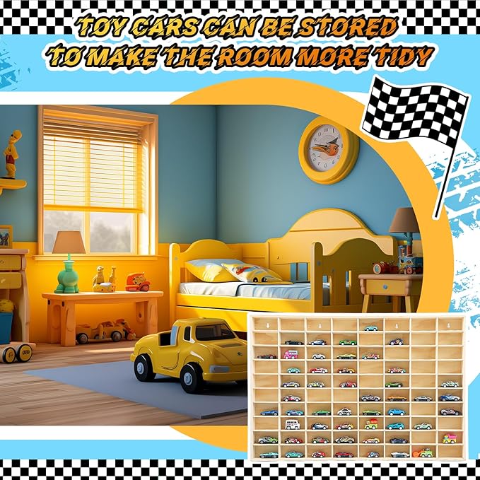 Hot 1/64 Diecast Wheels Display Case Holds Toy Cars Wooden Wall Mount Car Display Shelf Storage Organizer Case for Toy Collectibles, Wheel, Model, 10 Layers (80 Spaces)