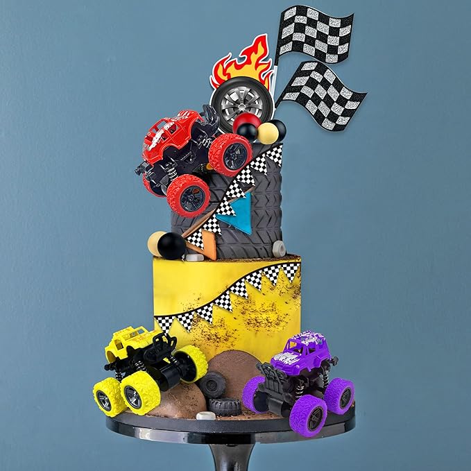 20PCS Truck Cake Decoration 3 Colors Off-road Vehicle Cake Top Decoration Red Black Yellow Ball Truck Themed Party Supplies