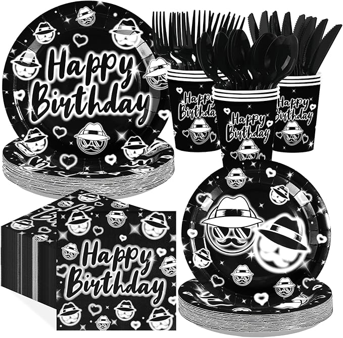 168Pcs Cholo Birthday Party Decorations Early 2000s Plates Napkins Cups Forks Knives Spoons Black Cholo Gangsta Paper Tableware for Kids Teens Adult Men Old School Birthday Party Supplies Serves 24