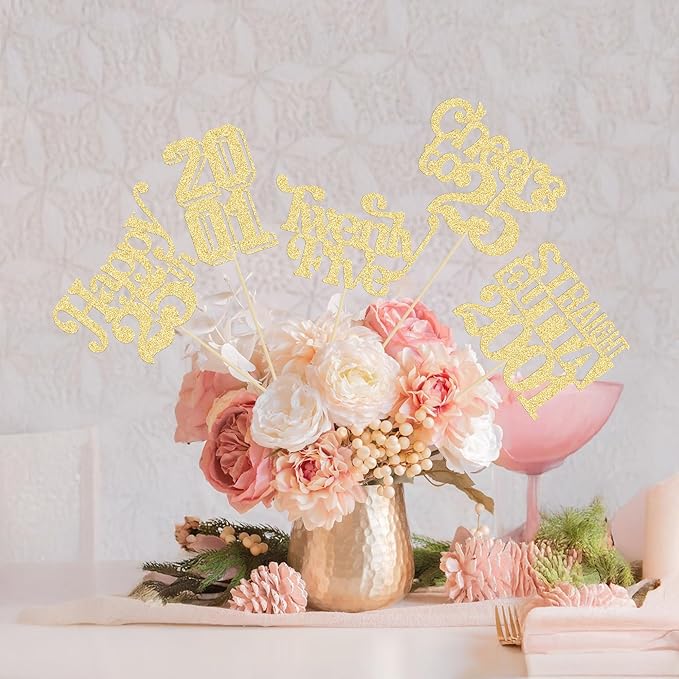 Gyufise 15Pcs Happy 25th Birthday Centerpiece Sticks Twenty Five Straight Outta 2001 Table Flower Centerpieces Sticks for Cheers to 25th Birthday Party Supplies Gold