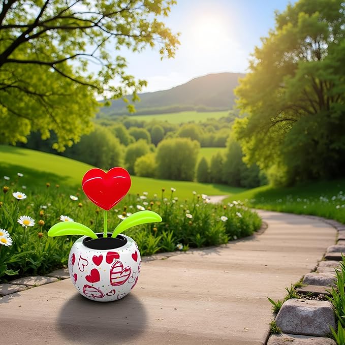Red Solar Powered Dancing Figurines Toy - Solar Dance Flower, Shaking Head Ornament Car Dashboard Decoration Gift for Fun and Relaxation,Heart Swing Dancing Flower in Pots, Learning and Education