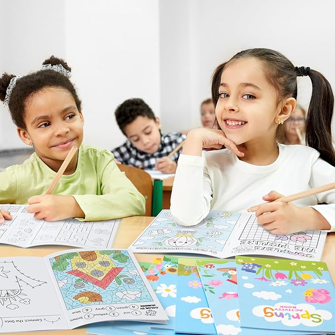 Dvbonike 24Pcs Spring Activity Books - Mini Fun Games Flower Springtime Coloring Book Bulk Party Favors Gift Goodie Bags Stuffers for Birthday Classroom School Rewards Supplies