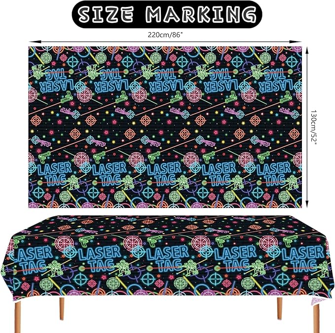4 Pack Laser Tag Party Tablecloth Decoration - Laser Tag Party Decoration, Neon Glow Tablecover Neon Glow Table Cloth, for Shooting Game Supplies (51 x 86 Inches)