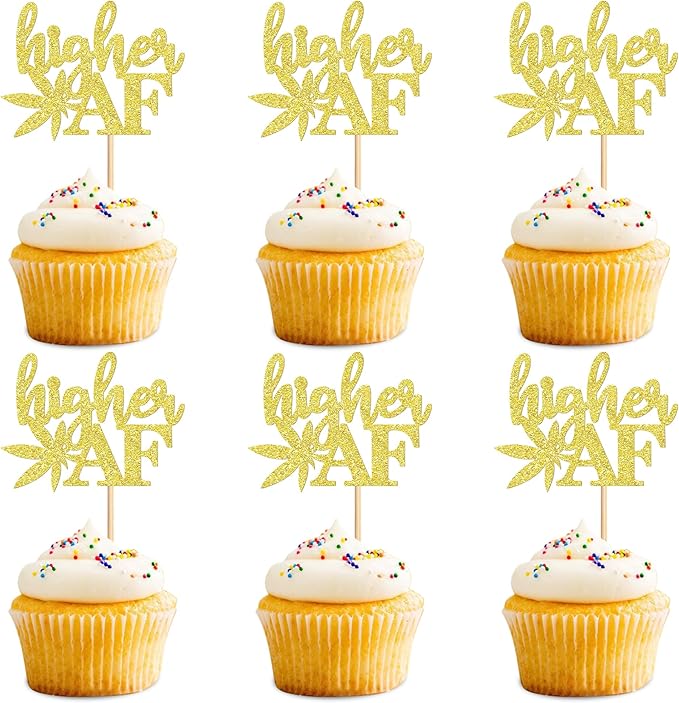 Ercadio 24 Pcs Gold Glitter Marijuana Cupcake Topper Have a Dope Theme Decor Supplies Man Woman Happy Birthday Party Decorations Supplies