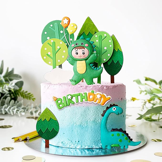 Gyufise 13Pcs Decorations Set Forest Tree Balloon Baby Shower Topper Happy Birthday Cake Picks for Jungle Safari Dino Theme Baby Shower Kids Birthday Party Supplies