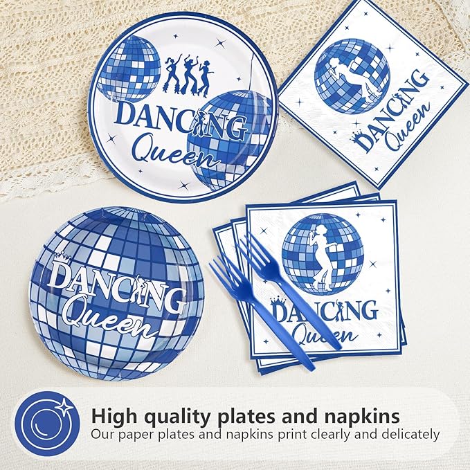 96Pcs Dancing Queen Party Decorations Mamma Mia Bachelorette Plates and Napkins Retro Disco Ball Decorations for Girls' Night Sing Birthday Bridal Shower Wedding Nostalgic Party Supplies Serves 24