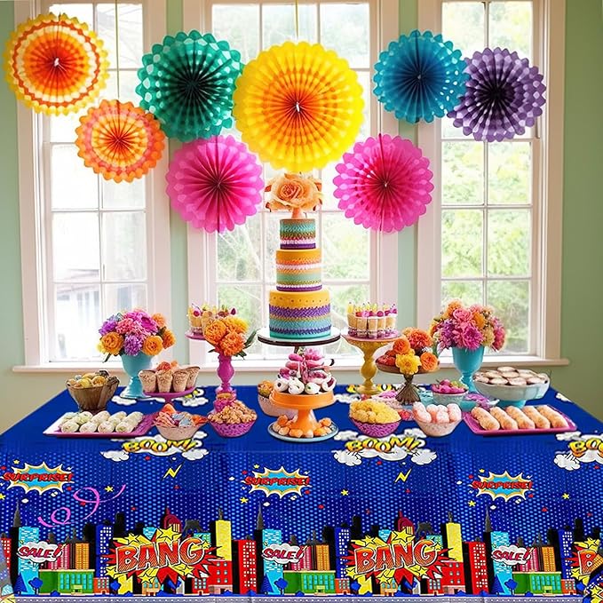 Superhero Plastic Tablecloth 2 Pack 51 x 87 Inches Superhero Party Decorations Rectangle Disposable Hero Table Cover Super Hero Theme Birthday Party Supplies
