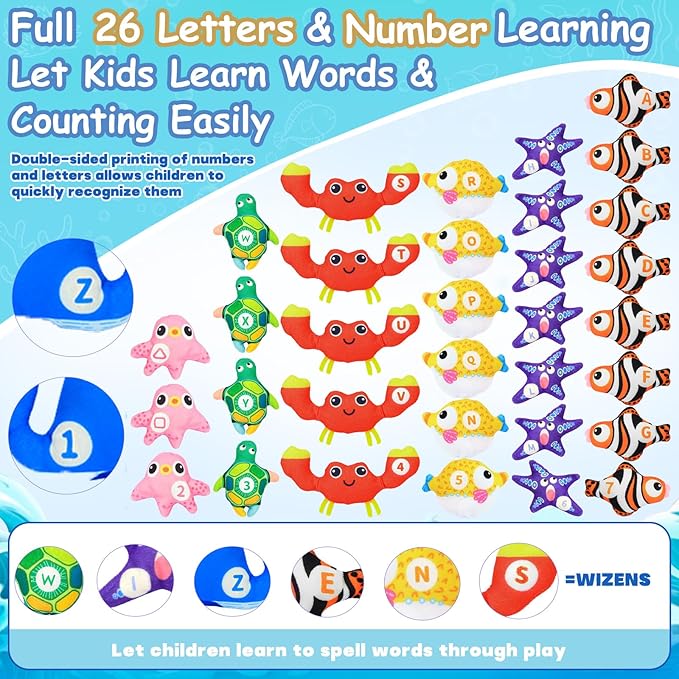 Montessori Toys for 1 Year Old, 40PCS Upgrade Fishing Game Toys for Toddlers 1-3, Educational Baby Toy for Color Sorting, Number & Alphabet Learning, Birthday Gifts for Baby Boy Girl Age 1 2 3
