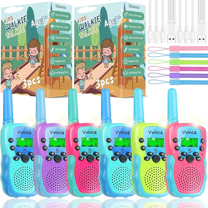 Vvinca 6 Pcs Walkie Talkies for Kids Rechargeable