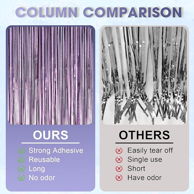 3.3 x 6.6 ft Foil Fringe Backdrop Curtains, Tinsel Streamers Party Decorations, Fringe Backdrop for Birthday, Baby Shower, Gender Reveal, Graduation (9, Light Purple)