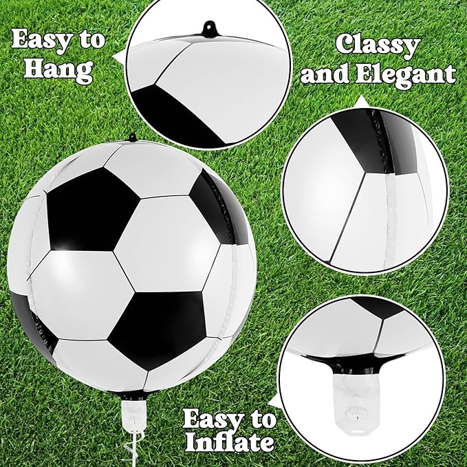Soccer Balloons, 22 Inch Large Metallic Round Sphere Soccer Ball Balloons, 6 Pcs Foil Mylar Football Balloons for Birthday Soccer Sports Themed Party Decoration Supplies