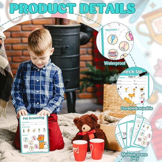 8 PCS Pretend Play Vet Kit Animal Care Pretend Play Veterinarian Supplies Pretend Vet Notepad Kids Double-Sided Imagination Playtime Pads Doctor 30 Pages with Pen for Toddler
