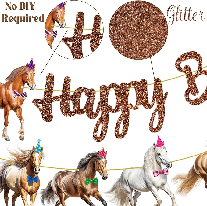Horse Happy Birthday Banners Horse Birthday Party Decorations 2PCS Racing Horse Banner Horse Birthday Party Supplies for Western Horse Themed Baby Shower Supplies