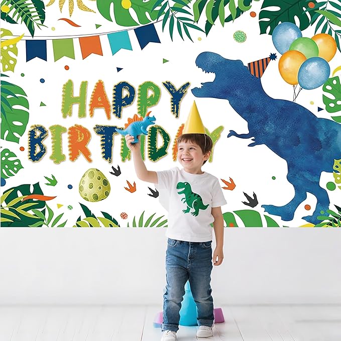 Watercolor Dinosaur Birthday Party Backdrop Dino Happy Birthday Banner T-Rex Photography Background for Boys Party Supplies 70.8 x 47.2 Inch