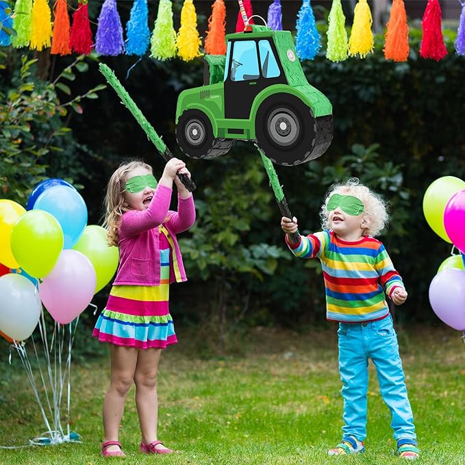 Aoriher Construction Tractor Piñata with Blindfold and Bat Dump Truck Excavator Piñata for Birthday Party Supplies Construction Theme Party Decor