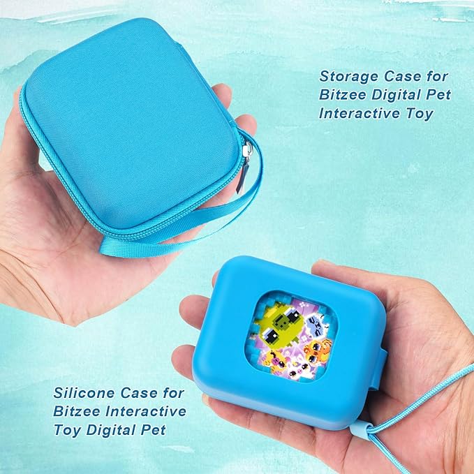 MGZNMTY Carrying Case and Silicone Case for Bitzee Magicals Interactive Toy Digital Pet - Protective Skin Cover for New Bitsy Electronic Virtual Pet (Magic Blue)