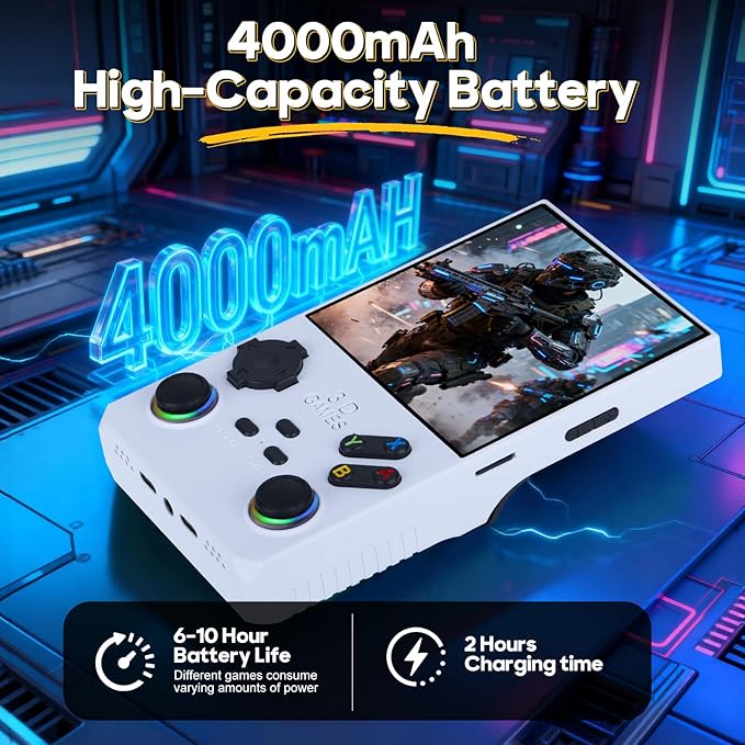2025 New V40 Max Retro Handheld Game Console, 40000 Preloaded Games, 256GB Expandable Storage, 4 Inch IPS HD Screen, Portable Gaming Device with Long Battery Life (White)