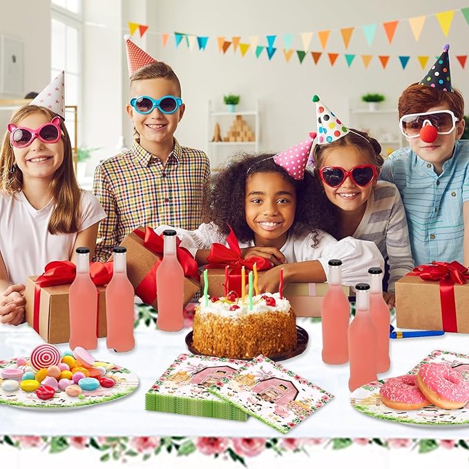 41pcs Pink Farm Party Supplies ,include 20 Plates, 20 Napkin and 1pcs Tablecloth,Used for Farm Birthday Party Decoration (Pink Farm JJJ)