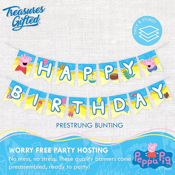Treasures Gifted Officially Licensed Peppa Pig Birthday Banner - Peppa Pig Happy Birthday Banner - Peppa Pig Birthday Party Supplies