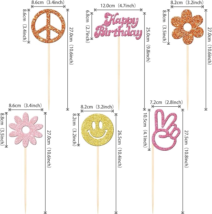 12 PCS Hippie Party Centerpiece Sticks 60s Retro Boho Dasiy Flower Sun Peace Sign Hand Table Flower Centerpieces Sticks for Hippie Theme Happy Birthday Party Centerpiece Decorations Supplies