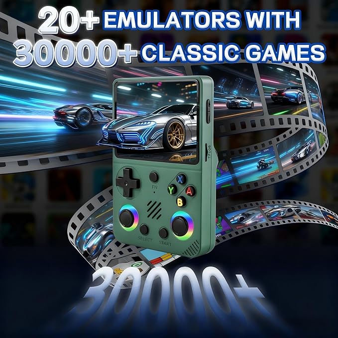RG36PRO Handheld Game Console - 3.5-Inch Screen, Support 30000+Classic Games, 64G TF Card, Open Source System, 3000mAh Battery, Portable Console for Travel, Gift for Adult or Partner-Green