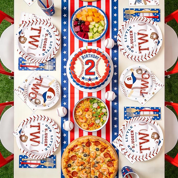 96 Pcs Baseball Birthday Decorations Disposable 2nd Birthday Party Paper Plates and Napkins Baseball Sports Themed Party decorations Tableware Set for Boys Girls Kids Supplies, Serves 24