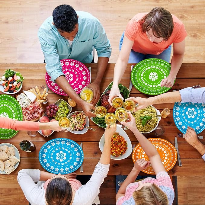 50 Count Fiesta Party Oval Paper Plates, Mexican Cinco De Mayo Large 11in Platters Tableware Supplies Disposable Dinner Plates for Mexican Taco Carnival Papel Picado Party Dinnerware Table Decorations