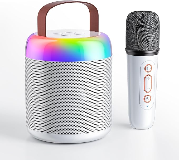 Mini Karaoke Machine for Kids, Portable Bluetooth Speaker with Wireless Microphones, Gift for Girls Toys 4, 5, 6, 7, 8, 10, 12+ Years Old Birthday Family Home Party(Y2-White-1 Mic)