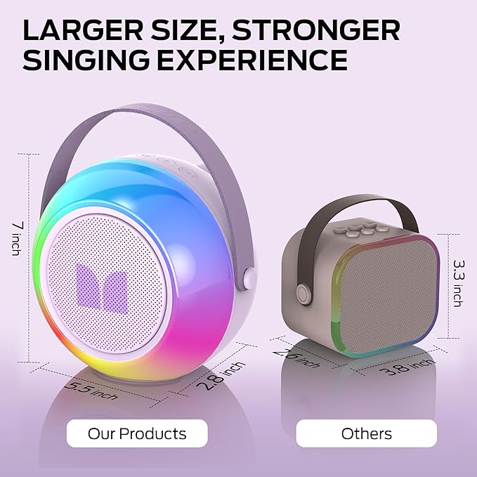 Monster Mini Karaoke Machine for Kids Adults, Portable Bluetooth Speakers with 2 Wireless Microphones and Lights, Christmas Birthday Gifts Toys for Girls Boys 4, 5, 6, 7, 8, 9, 10, 12+ Toddler