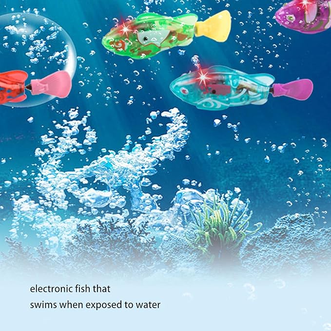 4PCS Robotic Swimming Fish with Flashing Lights, Water Activated Robot Fish Electronic Cat Toy