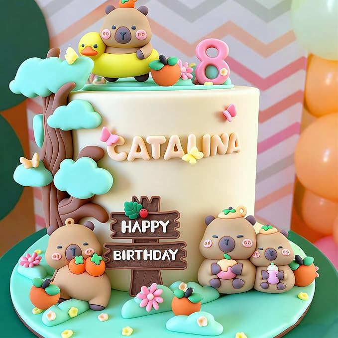 Capybara Cake Topper Capybara Birthday Party Decorations Cute Animal Cake Decoration Mini Blowfish Capy Birthday Party Supplies Favors Baby Shower Decor