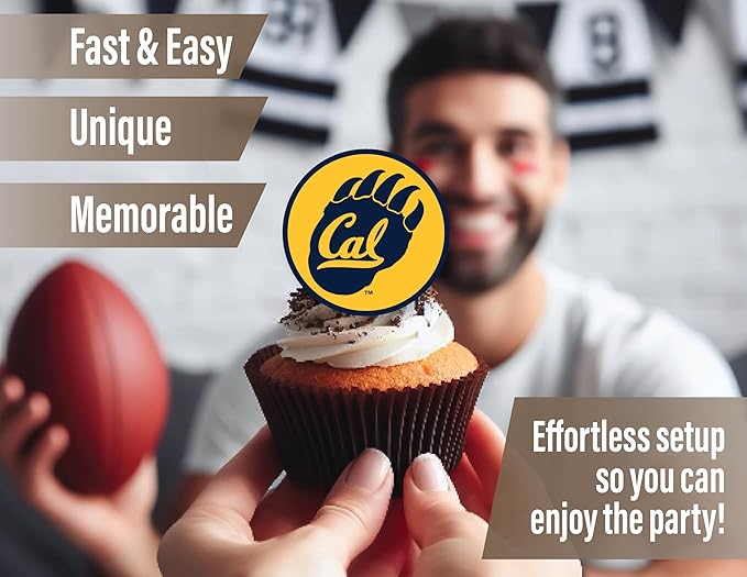 Cal UC Berkeley Cupcake Topper Party Supplies for Football, Birthday, Graduation Party Decorations (24 Pieces) (California Berkeley Golden Bears)