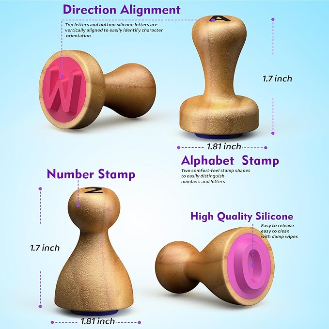 Wooden Alphabet Stamps & Number Letter Stamps for Kids - Montessori Learning Toys with Flashcards, ABC Spelling & Math Games for 3 4 5 Year Olds, Classroom Art Crafts Preschool Supplies