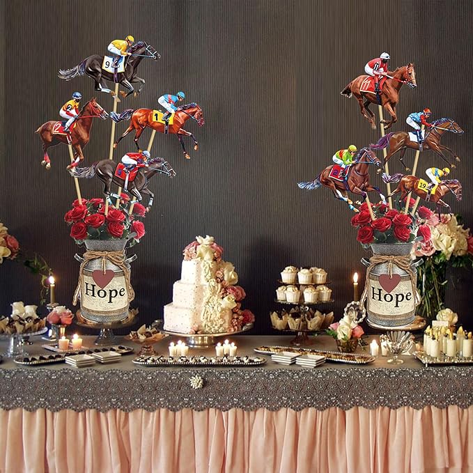 Horse Racing Centerpiece Sticks 17 Pieces Horse Race Party Table Toppers Derby Day Decorations Racehorse Party Supplies for Run for The Roses Racing Birthday Party Decor