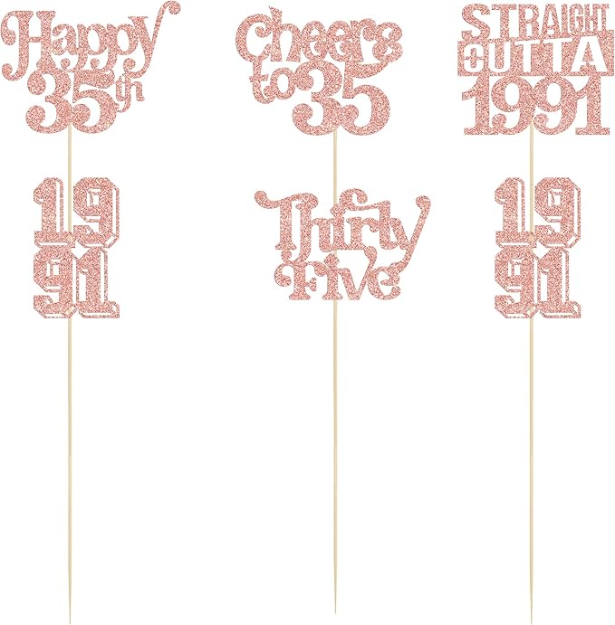 Gyufise 15Pcs Happy 35th Birthday Centerpiece Sticks Thirty Five Straight Outta 1991 Table Flower Centerpieces Sticks Cheers to 35 Decorations for 35th Birthday Party Supplies Rose Gold