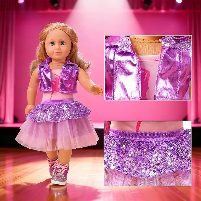 18-Inch American Doll Clothes Accessories - 19Pcs Fashion 18 Inch Doll Outfit Set for Girls Gifts, Includes 3 Dresses, Lounge Suit, Workout & Yoga Sets and Accessories for 18 Inch Dolls