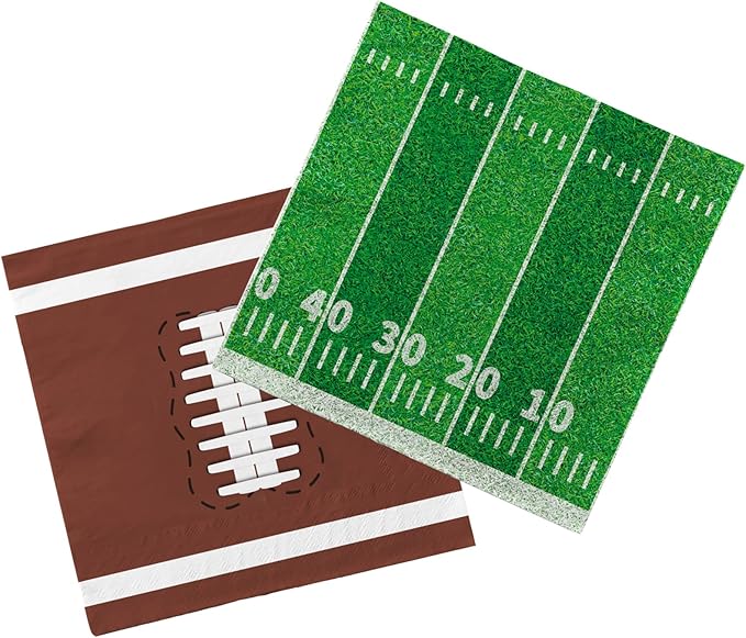 80 Pcs Football Birthday Party Supplies Disposable Paper Cocktail Napkins for Tailgate Party Decorations, Assorted 40 Pack Football Field Design and 40 Pack of football Pattern, Total 80 Pack
