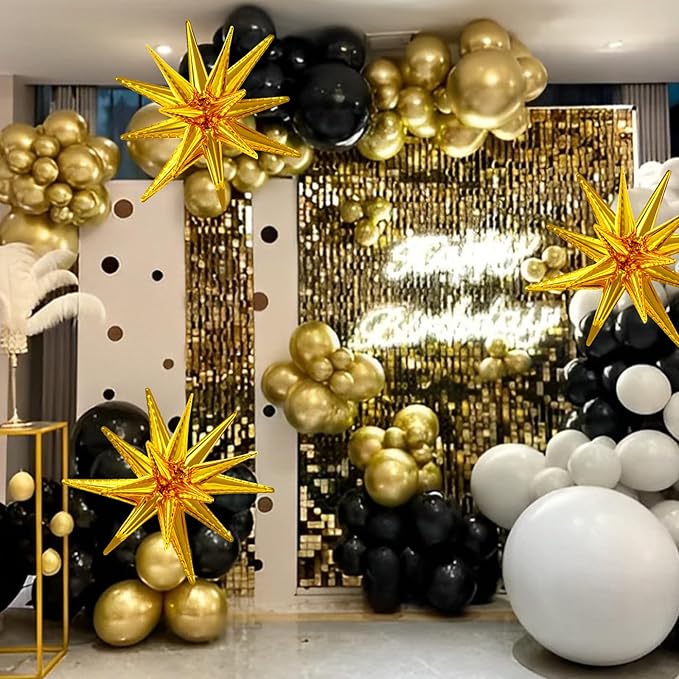 137Pcs Black and Gold Balloons Garland Arch Kit with Stars - 5 10 12 18 inch Black Gold Confetti Latex Party Balloons for 2026 New Year Graduation Retirement Decorations Birthday