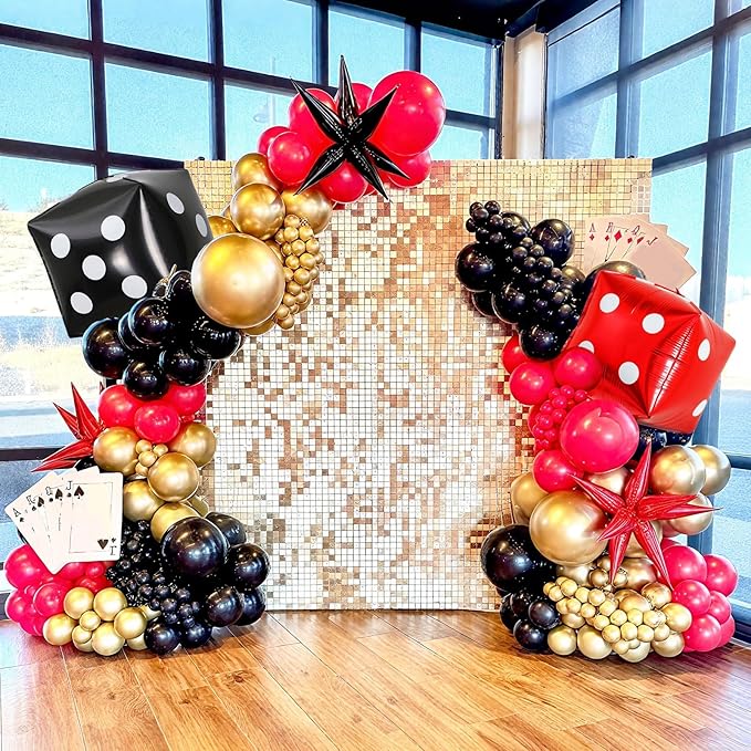 Casino Balloons, 12 Inch Black Red Metallic Gold Confetti Balloons with Dice Foil Balloons for Poker Las Vegas Game Night Theme Casino Party Supplies