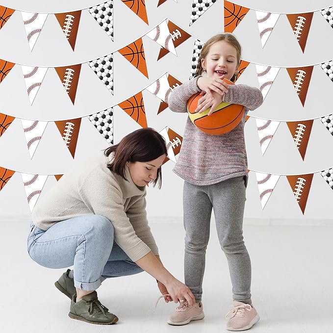 4 Pcs Sport Party Decorations Football Pennant Banner Basketball Banner Soccer Triangle Flags Sports Party Decorations for Party Supplies Hanging Decoration