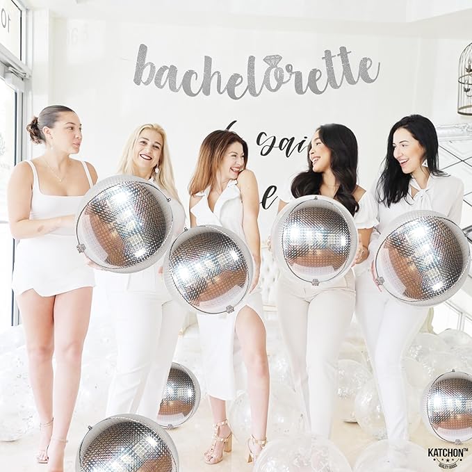 KatchOn, Large Silver Disco Ball Balloons - 22 Inch, Pack of 6 - Metallic Silver Balloons | Silver Mylar Balloon for Graduation Decorations 2026 | Round Foil Balloon for Bachelorette Party Decorations
