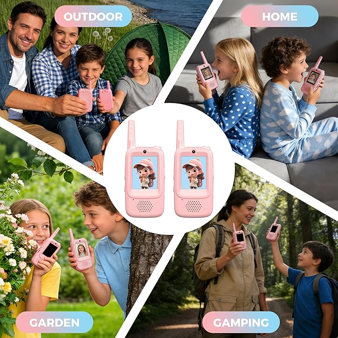 Video Walkie Talkies for Kids, 2 Pack Rechargeable Walkie Talkies with Screen, Long Range 2 Way Radio with 4 Voice Effects, Christmas Birthday Gifts for Age 3-12 Boys Girls Indoor/Outdoor/Camping