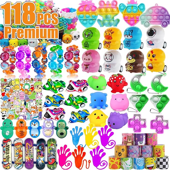 118 Pcs Party Favors for Kids,Fidget Treasure Box Toys,Easter Egg Fillers Classroom Prizes, Pinata Filler Goodie Bag Stuffers, Treasure Chest Carnival Prizes, Prize Box Bulk Toys for Boys Girls 4-8
