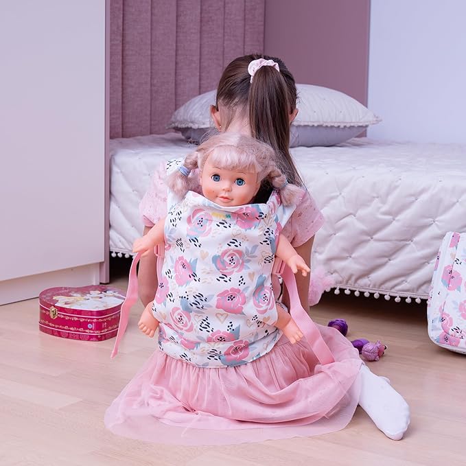 HappyVk Baby Doll Carrier for Little Girls Kids Toy Baby Carrier for Reborn Baby Doll Accessories Pink Roses