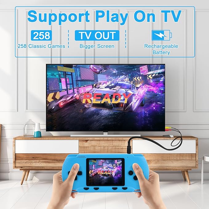 3.0" Screen Retro Handheld Game for Kids Adults - Portable 258 Preloaded Classic Video Games, Rechargeable Gaming Player for Travel Electronic Xmas Gift for Boys Girls