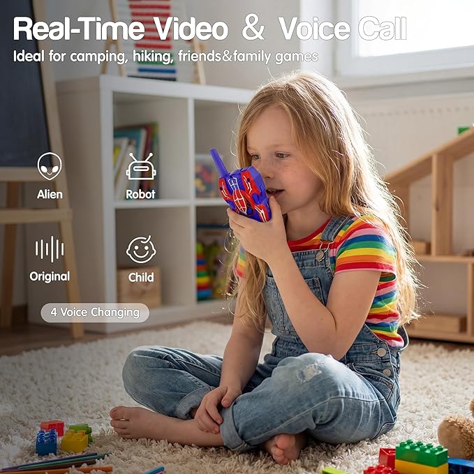 Video Walkie Talkies for Kids 2 Pack, Long Range Camera Voice Changing Two Way Radios Walkie Talkies Toys for Outdoor Indoor Play Camping Travel Adventure Hiking, Toys Birthday Gifts for Boys Girls