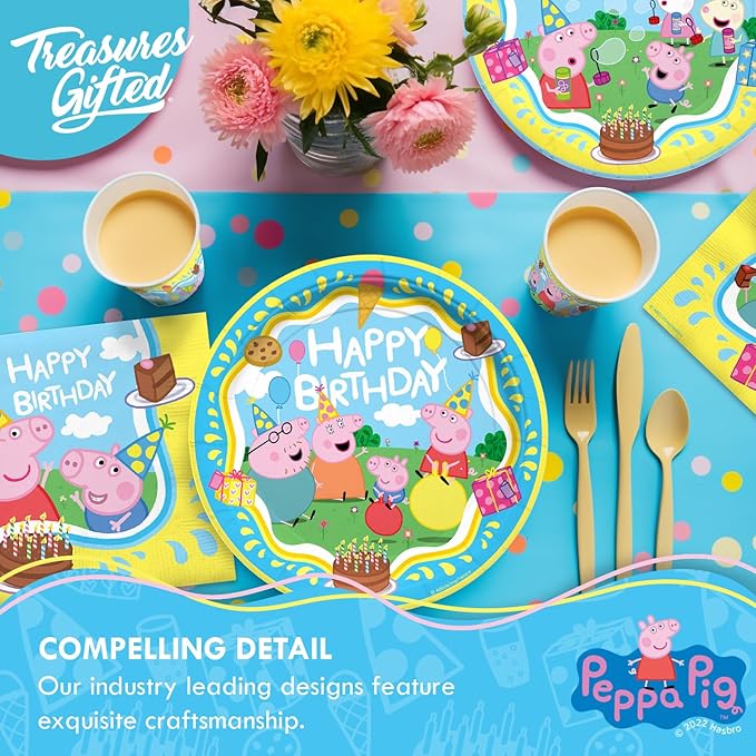 Treasures Gifted Officially Licensed Peppa Pig Birthday Party Supplies - Serves 16 Guests - Complete Set Peppa Pig Party Supplies - Peppa Pig Decorations, Peppa Pig Birthday Banner, Plates & More