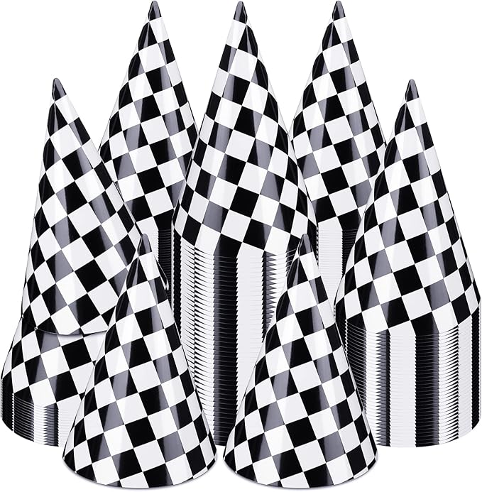 Teling 30 Pieces Birthday Party Hats Car/Cow Themed Paper Cone Hat Birthday Party Supplies Decorations for Kids (Race Car)